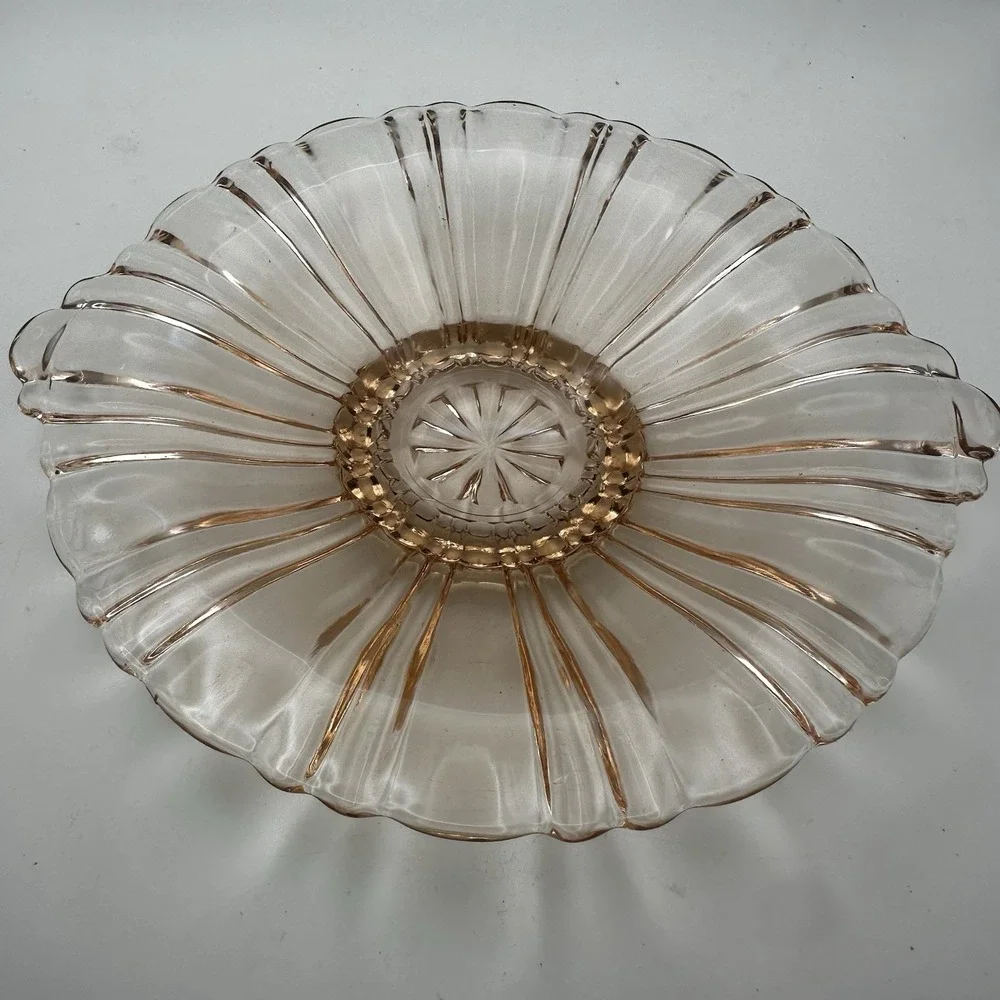 Vintage Anchor Hocking Old Cafe Pattern Pink Depression Glass Dish with Handles